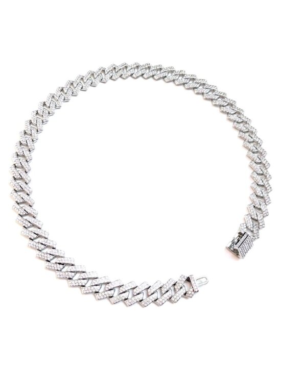 Other - Silver Iced-Out Tilted Cuban Gem Link Chain Necklace (24-inches)